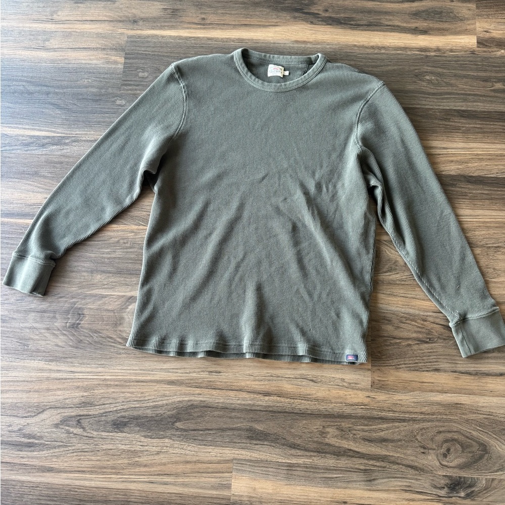 Faherty Olive Waffle-Knit Long Sleeve Crew